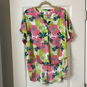 JODIFL Pink and Green Floral Blouse